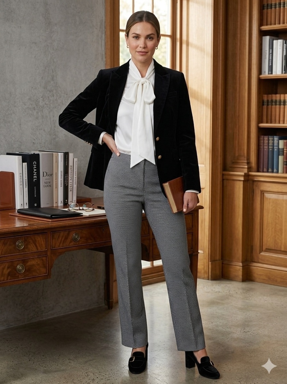 Women's Jules and Lepold Gray Patterned Straight-Leg Dress Pants